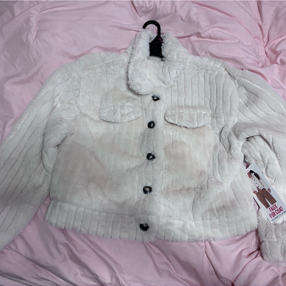 Celebrity Pink Cream Faux Fur Jacket